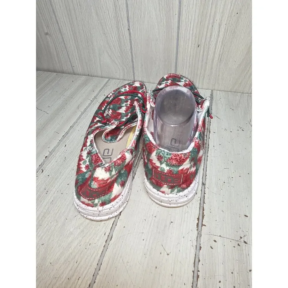 Hey Dude Wendy Funk Winter Wonderland Shoes Christmas Tree Sz 9 Comfort Slip Ons